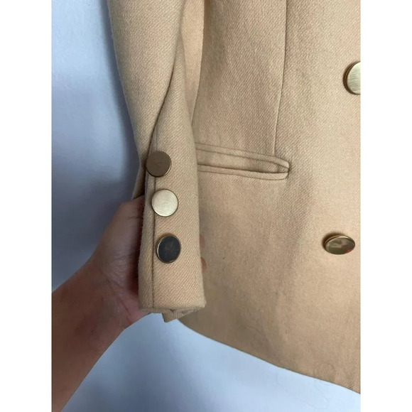 Jessica Ash Womens Double Breasted Long Sleeve Collar Blazer Coat Cream Tan 14 - Picture 3 of 8
